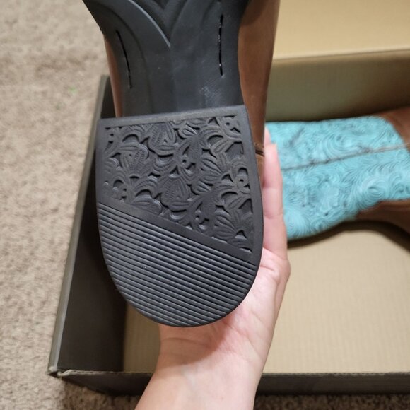 Women Ariat Round Up Wide Square Toe Beduino Brown Turquoise Floral Embossed 9.5 - Picture 5 of 15